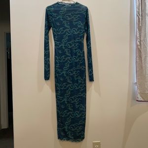 90’s inspired sheer mock neck midi dress